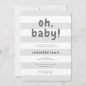 Invitation Belle Gris Gris Gris Stripes Oh Bébé Garçon Douche (Devant)