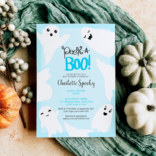 Invitation Belle Halloween fantômes baby shower bleu