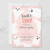 Invitation Belle Halloween fantômes baby shower rose (Devant)