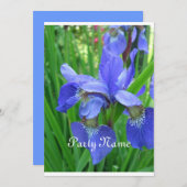 Invitation Belle iris bleue et feuilles vertes (Devant / Derrière)