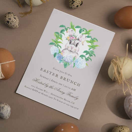 Invitation Belle Lapin Floral Wreath Brunch de Pâques