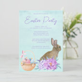 Invitation Belle Lapin Lapin Pastel Floral Fête de Pâques (Debout devant)