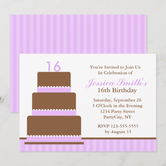 Invitation Belle Lavender Girls Anniversaire Party (Devant / Derrière)