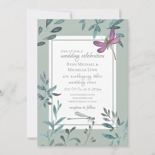 Invitation Belle libellule et jardin Mariage de verdure (Devant)