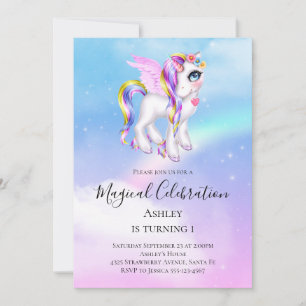 Invitation Belle licorne avec Rainbow Mane Anniversaire