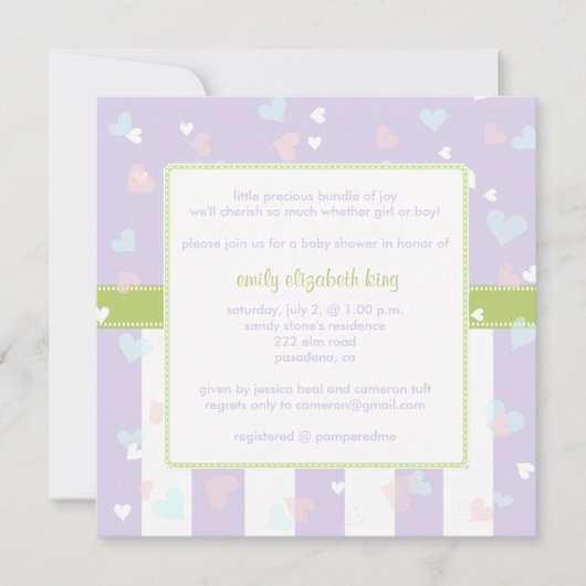 Invitation Belle Lilac avec baby shower Little Hearts (Devant)