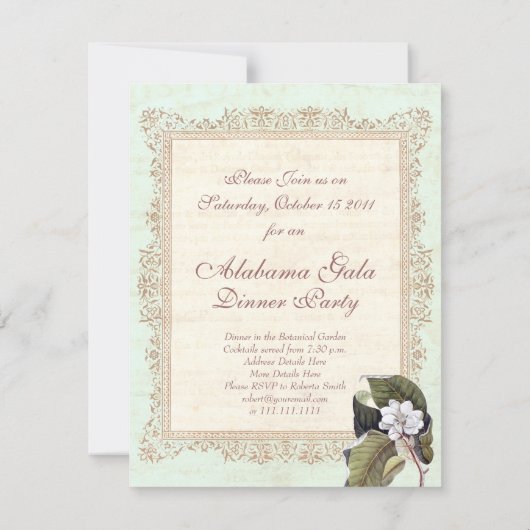 Invitation Belle Magnolia Blanche Dîner Formel (Dos)