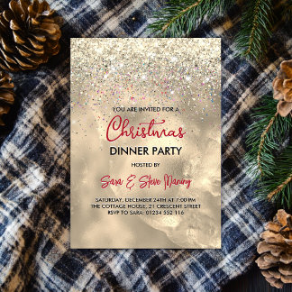 Invitation Belle marbre art or faux parties scintillant Noël