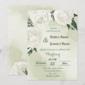 Invitation belle mariage blanche fleurie (Devant / Derrière)