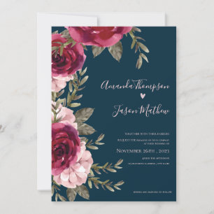 Invitation Belle Mariage floral rose-rose-bordeaux