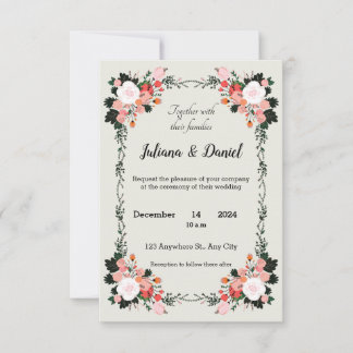 Invitation Belle mariage florale rose et blanc