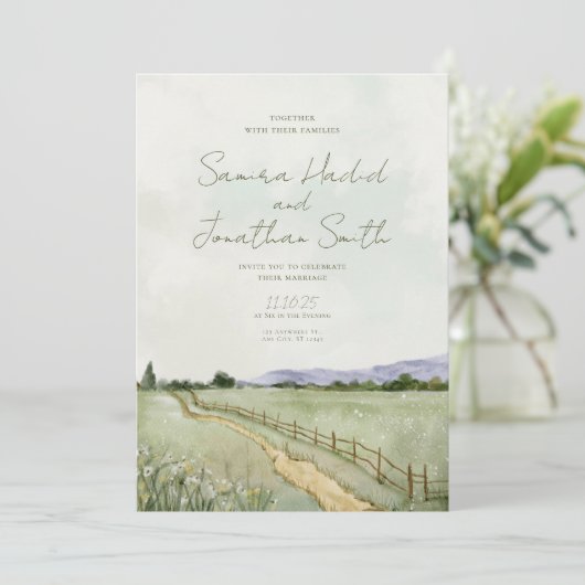Invitation Belle Mariage Paysage Vert (Debout devant)