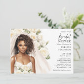 Invitation Belle mariée afro-américaine blanche roses boho (Debout devant)