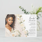Invitation Belle mariée afro-américaine blanche roses boho (Debout devant)