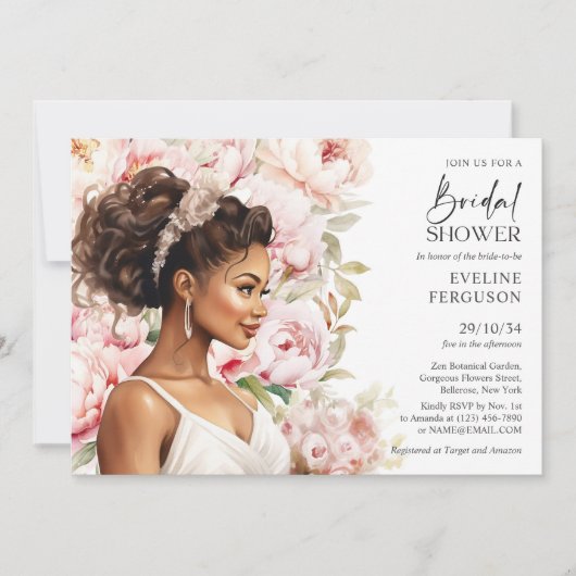 Invitation Belle mariée afro-américaine copine blush (Devant)