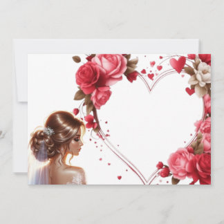 Invitation Belle mariée avec cœur de roses roses