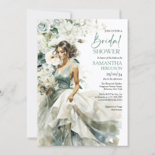 Invitation Belle mariée avec robe mariage et bouquet