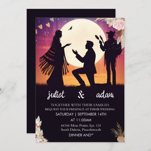 Invitation Belle mariée boho rustique moderne Twilight Mariag (Devant / Derrière)