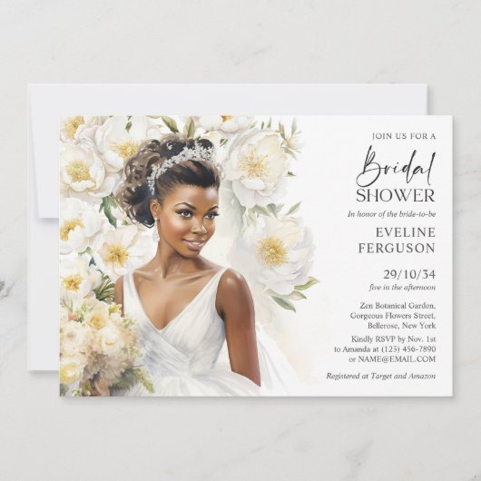 Invitation Belle mariée en peau noire avec mariage gown boho (Devant)