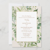Invitation Belle Mariée Parents Vert feuillu Crème & Or (Devant)