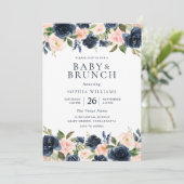 Invitation Belle Marine & Blush Baby shower Floral Brunch (Debout devant)