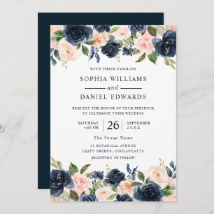 Invitation Belle Marine & Blush Floral Mariage