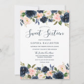 Invitation Belle Marine & Blush Floral Sweet 16 Party (Devant)