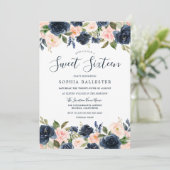 Invitation Belle Marine & Blush Floral Sweet 16 Party (Debout devant)