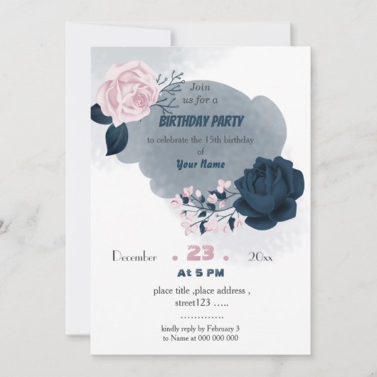 Invitation belle marine & fleurs blanches anniversaire (Devant)