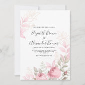 Invitation Belle menthe rose rose feuille mariage (Devant)