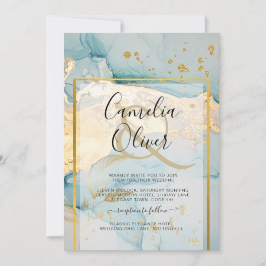 Invitation Belle Mer Verre Gold Mariage Inviter Turquoise (Devant)