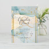 Invitation Belle Mer Verre Gold Mariage Inviter Turquoise (Debout devant)