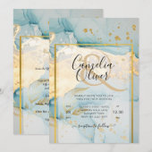 Invitation Belle Mer Verre Gold Mariage Inviter Turquoise (Devant / Derrière)