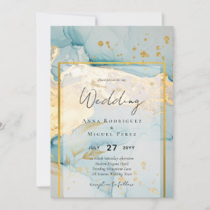 Invitation Belle Mer Verre Gold Mariage Inviter Turquoise