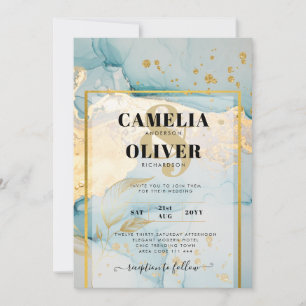 Invitation Belle Mer Verre Gold Mariage Inviter Turquoise
