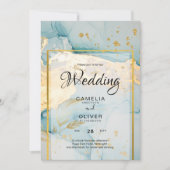 Invitation Belle Mer Verre Gold Mariage Inviter Turquoise (Devant)