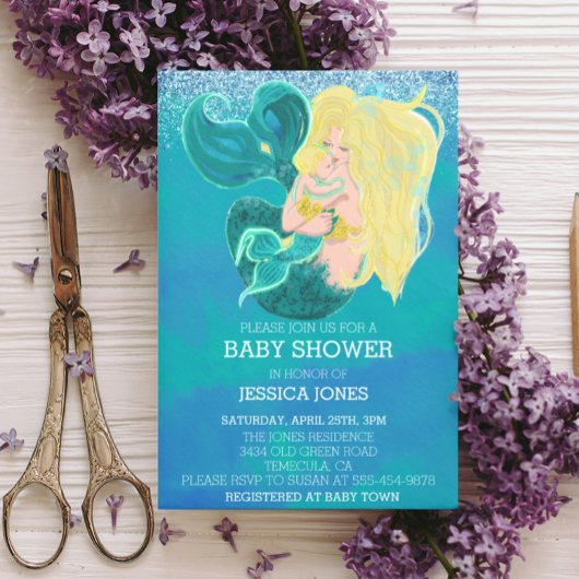 Invitation Belle Mère et Bébé Douche Sirène