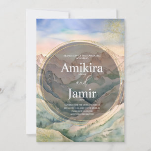 Invitation Belle Montagne Aquarelle Mariage Paillettes