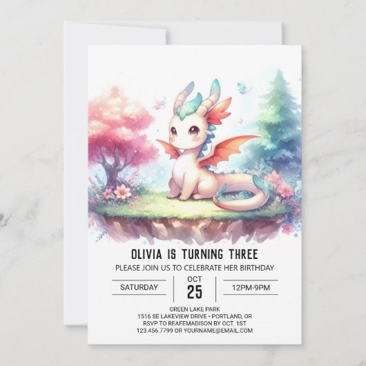 Invitation Belle Nature Dragon Anniversaire (Devant)