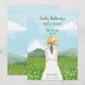 Invitation Belle nature paysage printemps fille anniversaire (Devant / Derrière)