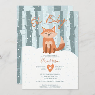 Invitation Belle neige de renard d'hiver illustration Oh baby