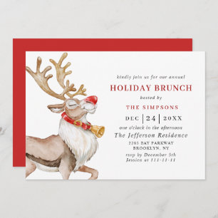 Invitation Belle Noël Cartoon Reindeer VACANCES BRUNCH