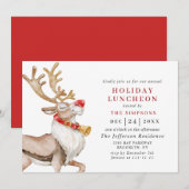 Invitation Belle Noël Cartoon Reindeer VACANCES DÉJEUNER (Devant / Derrière)