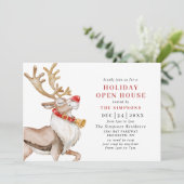 Invitation Belle Noël Cartoon Reindeer VACANCES OPEN HOUSE (Debout devant)