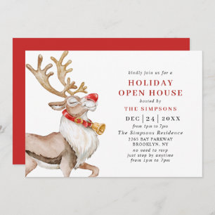 Invitation Belle Noël Cartoon Reindeer VACANCES OPEN HOUSE