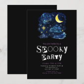 Invitation Belle nuit Sky Crescent Lune Stars Halloween (Devant / Derrière)