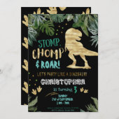 Invitation Belle or Dinosaur fête d'anniversaire (Devant / Derrière)