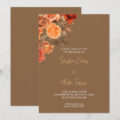 Invitation Belle Orange Floral Bouquet Mariage Brown (Devant / Derrière)