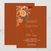 Invitation Belle Orange Floral Bouquet Mariage Brown (Devant / Derrière)