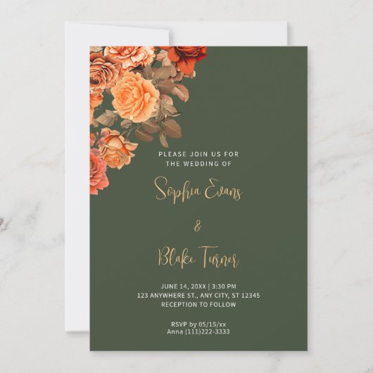 Invitation Belle Orange Floral Bouquet Vert Mariage (Devant)